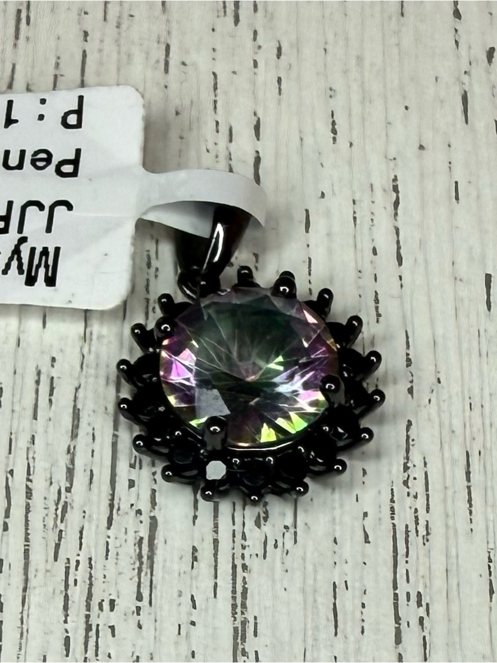Genuine Mystic Topaz & Black Spinel Pendant